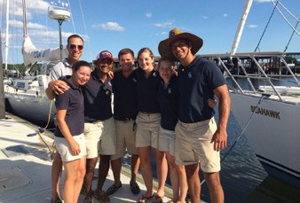Second class cadets (l – r) LT Anderson Ogg, Jess Mulroy, Tharindu Wathuthanthri, Matt Chapman, Hayley Smith, Alyssa Milanese and Ricardo Rodriguez in port during a recent cruise. 