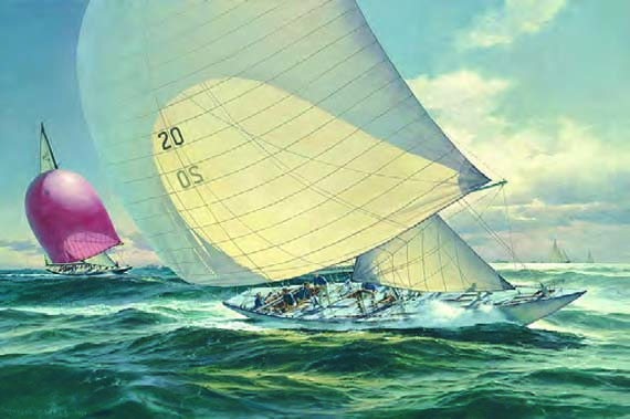 Don Demers, America’s Cup 1964, Constellation and Sovereign, Oil on Canvas, 24” x 36”