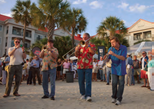 Shoreside entertainment, like these Dixieland musicians, is an integral part of at Sperry Top-Sider Charleston Race Week, the largest keelboat regatta in the Western Hemisphere. © Meredith Block