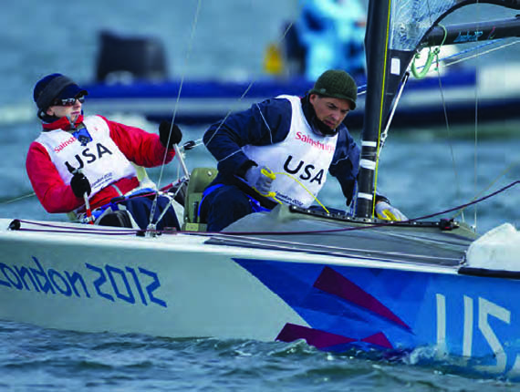 Using a specially-designed lever-actuated steering system, Jen French and crew JP Creignou won a Silver Medal in the doublehanded SKUD-18 at the 2012 Paralympic Games. © ISAF