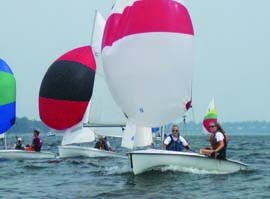 Emery Wallace (helm) and Brooklyn Curtin finished 11th in the 57-boat 420 fleet and were the highest placing 420 team from the host club of the 2013 JSA Junior Race Week, Cedar Point Yacht Club. © Mike Ances