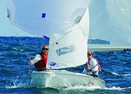 The author (under the boom) and crew Haley Fox won five out of seven races on their way to victory in the inaugural Lauderdale Olympic Classes Regatta. © John Payne/johnpaynephoto.com