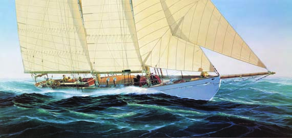 John Mecray, Schooner Yacht Brilliant Oil on Canvas 23” x 48”