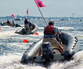 The American Yacht Club Safety & Rescue Committee simulating a high speed rescue © Tom Young