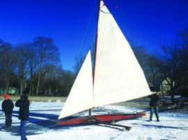 Rigging this classic Herreshoff ice yacht takes almost an hour, as does de-rigging, but a craft capable of sailing at three times the windspeed is worth the effort! © Rod Clingman