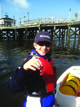 Before launching from Stamford Yacht Club, I found a piece of seaweed similar to that being farmed as part of the bioextraction project that my solo sail is helping to fund. © Charles Yarish