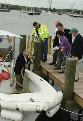 The new Stonington Harbor pumpout boat dock and emptying station were commissioned last May. © Charles Harding