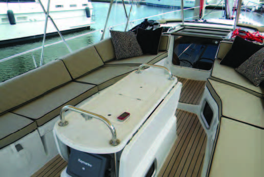 These tan cockpit cushions with dark piping are particularly attractive. © islandnautical.com