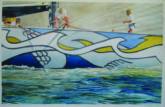 Marc Castelli, 1995 America’s Cup, Trinity and Young America Watercolor on Paper, 13” x 20”