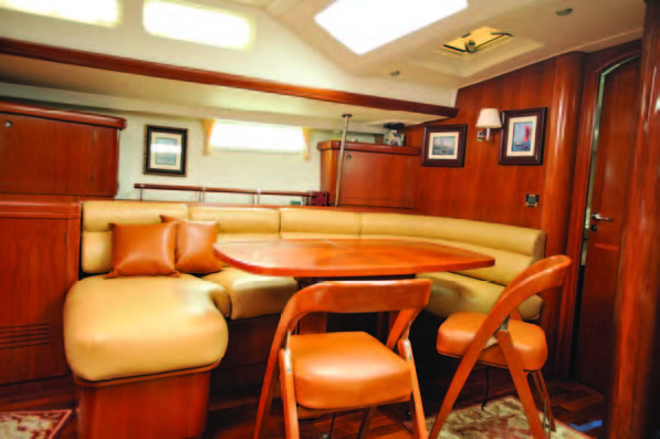 These Ultraleather dinette cushions (and contrasting pillows) provide a luxurious look and feel. © islandnautical.com