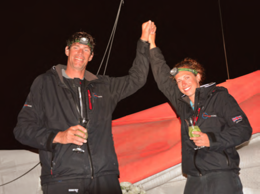 Rob and Hannah savor well-earned caipirinhas in Brazil after being at sea for a month. © Jean-Marie Liot / DPPI/TJV13
